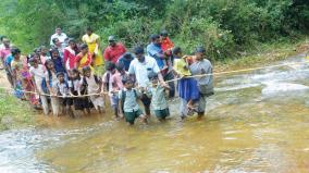 ஆலங்காயம் அடுத்த பூங்குளம் ஊராட்சியில் கயிறு கட்டி ஆற்றை கடக்கும் மாணவர்கள்: தரைப்பாலம் அமைக்க கோரிக்கை